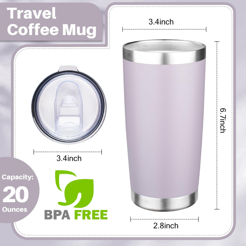 FLIFQI 20oz Tumbler with Lid Double Wall Vacuum Insulated Travel Coffee Mug Stainless Steel Thermal Cup Powder Coated Sturdy Coffee Tumbler Bulk for Hot and Cold Beverage (Purple,6)