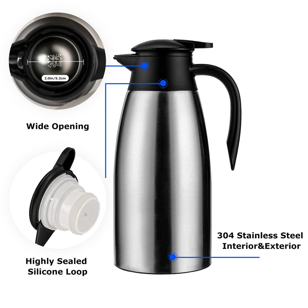6 sets 70 oz Thermal Coffee Carafe for keeping hot, Carafe for hot liquid, Airpot Insulated Stainless Steel Vacuum Thermal Pot for Coffee, Hot Water,Keep Hot 12 Hours (4silver)