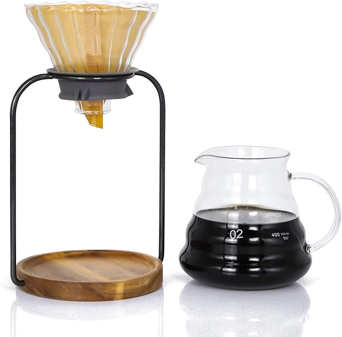 SOTECH Pour Over Coffee Dripper Stand Transparent Glass Dripper Server with Paper Coffee Filters Manual Hand Drip Coffee Brewing Kit for Home Office Camping