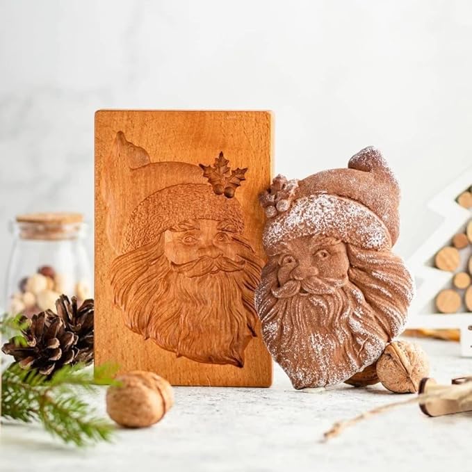 Wooden Cookie Molds, Wooden Cookie Biscuit Mold Baking Cookie Mold Wooden Carved Mold Cookie Cutter Embossing Mold, DIY Shapes Cookie Stamp,Gingerbread Mold(Santa Claus)