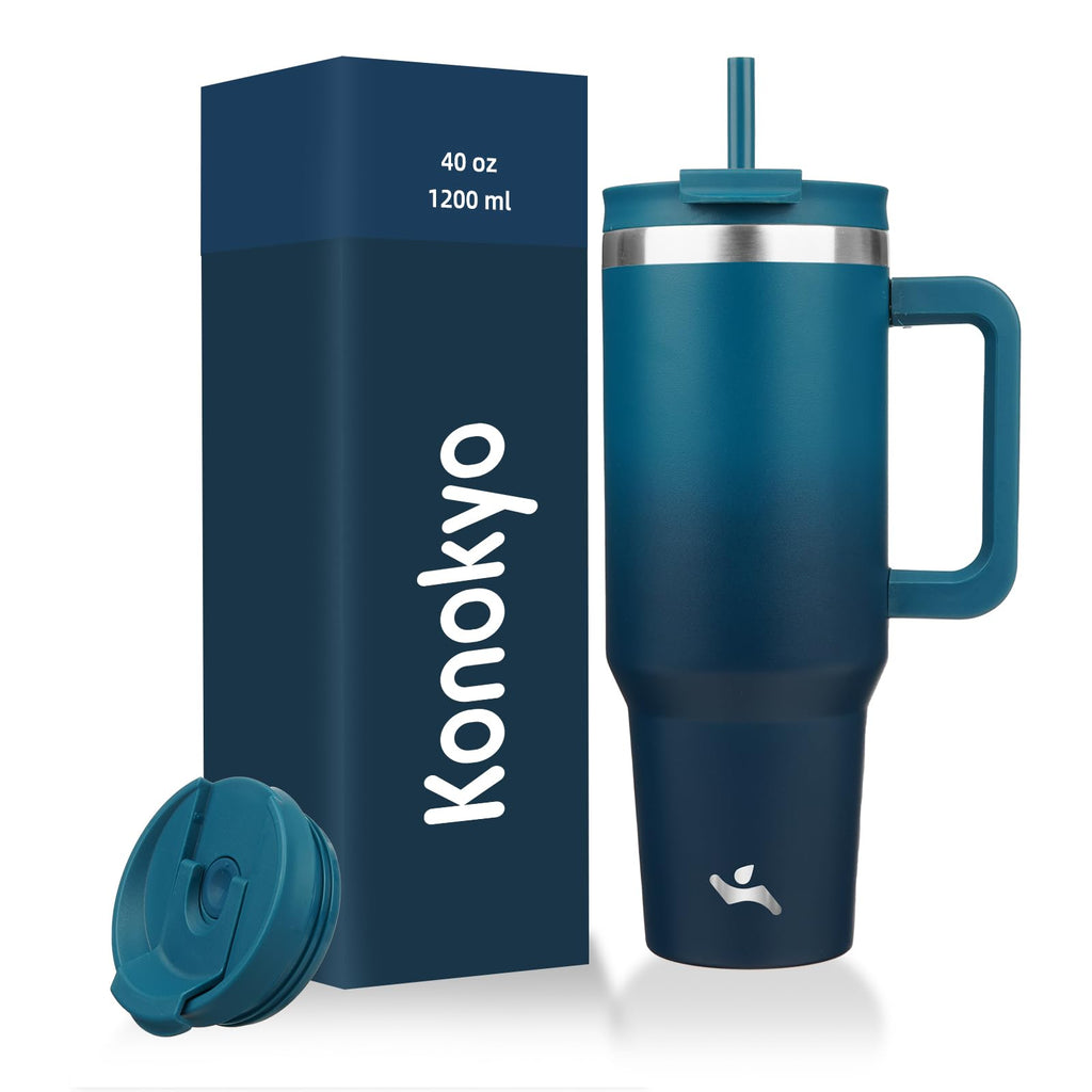 Konokyo 40 oz Insulated Tumbler Water Bottle with Handle, Straw Lid