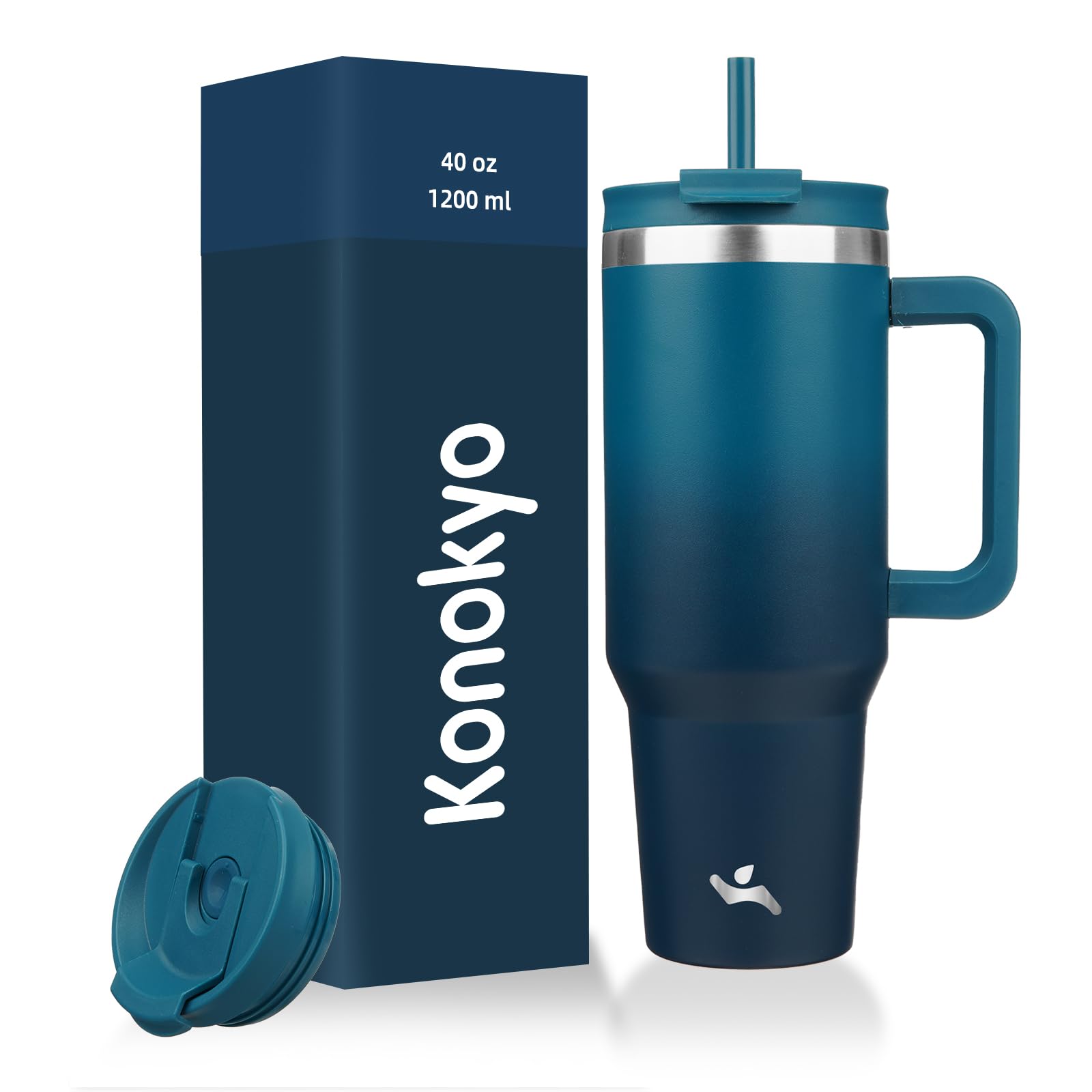 Konokyo 40 oz Insulated Tumbler Water Bottle with Handle, Straw Lid