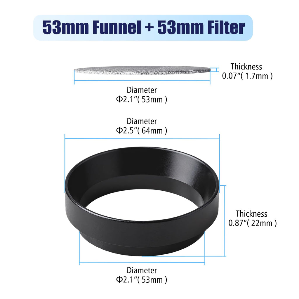 Rovella 53mm Espresso Dosing Funnel and Puck Screen Set, Espresso Coffee Dosing Ring & 1.7mm 316 Stainless Steel Espresso Portafilter for Coffee Portafilter Filter Basket