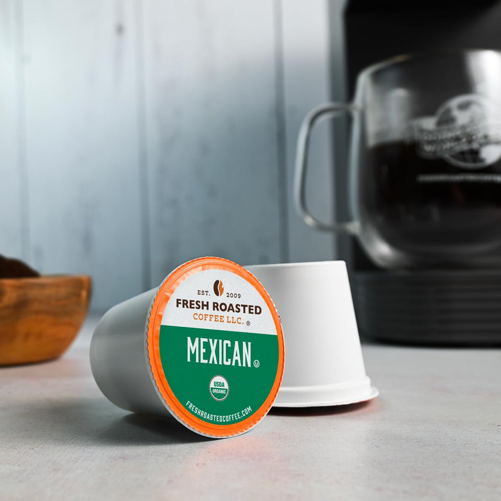 Fresh Roasted Coffee, Organic Mexican K-Cup Pods for Keurig Brewers, Medium Roast, USDA Organic, 3rd Party Tested for Mold, Mycotoxin & Pesticides, Kosher, 24 Count (Pack of 1)