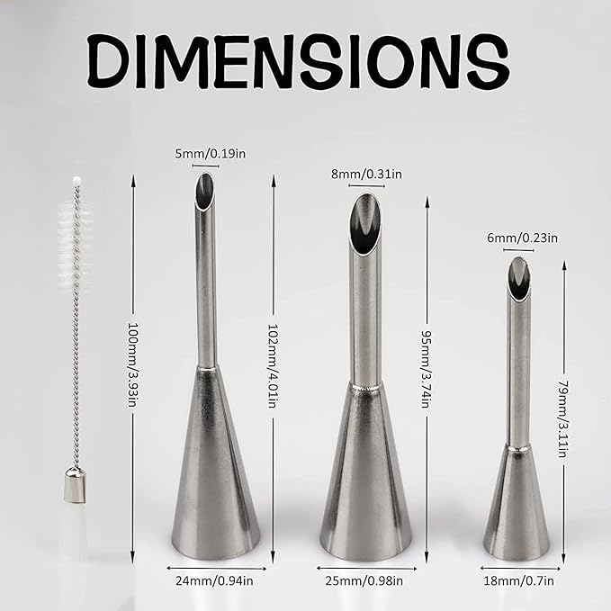 Cream Puff Filling Tip,Eclair Piping Tip,Long Puff Nozzle Tip Decorating Tool for Donuts,Cupcakes,Pastry,3 Pcs