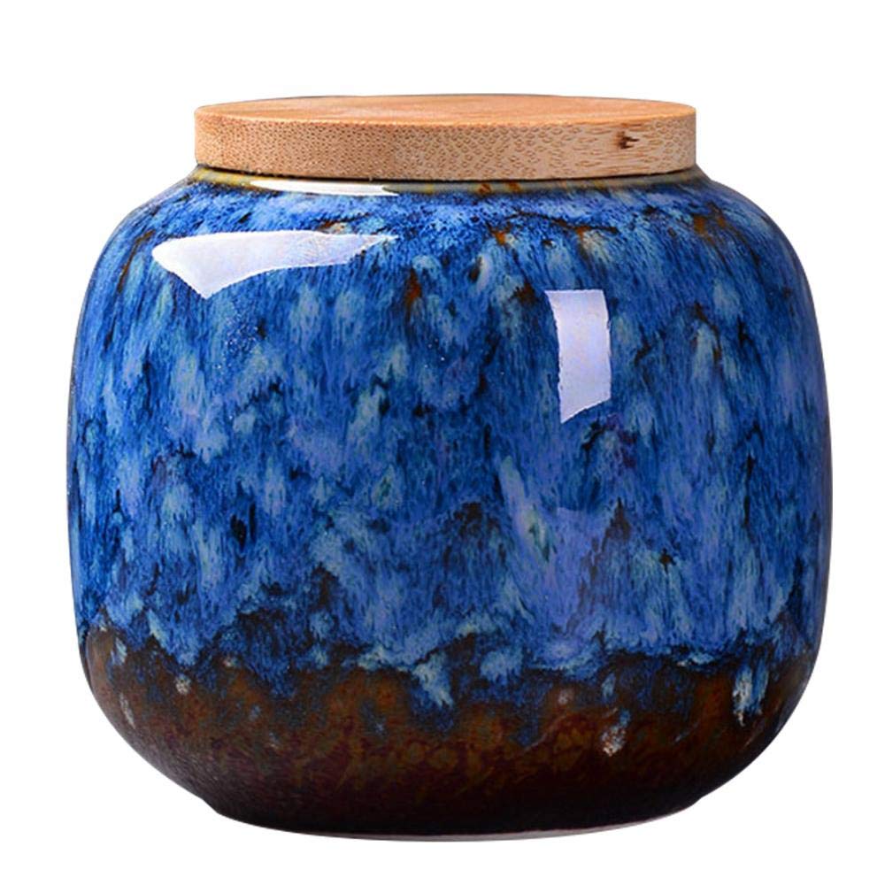 Simcat Ceramic Storage Jars, Exquisite Glaze Food Canisters for Kitchen Spice Storage, Tea Caddy Storage, Coffee Jar, Condiment Jar with Seal Lid (Dark blue)
