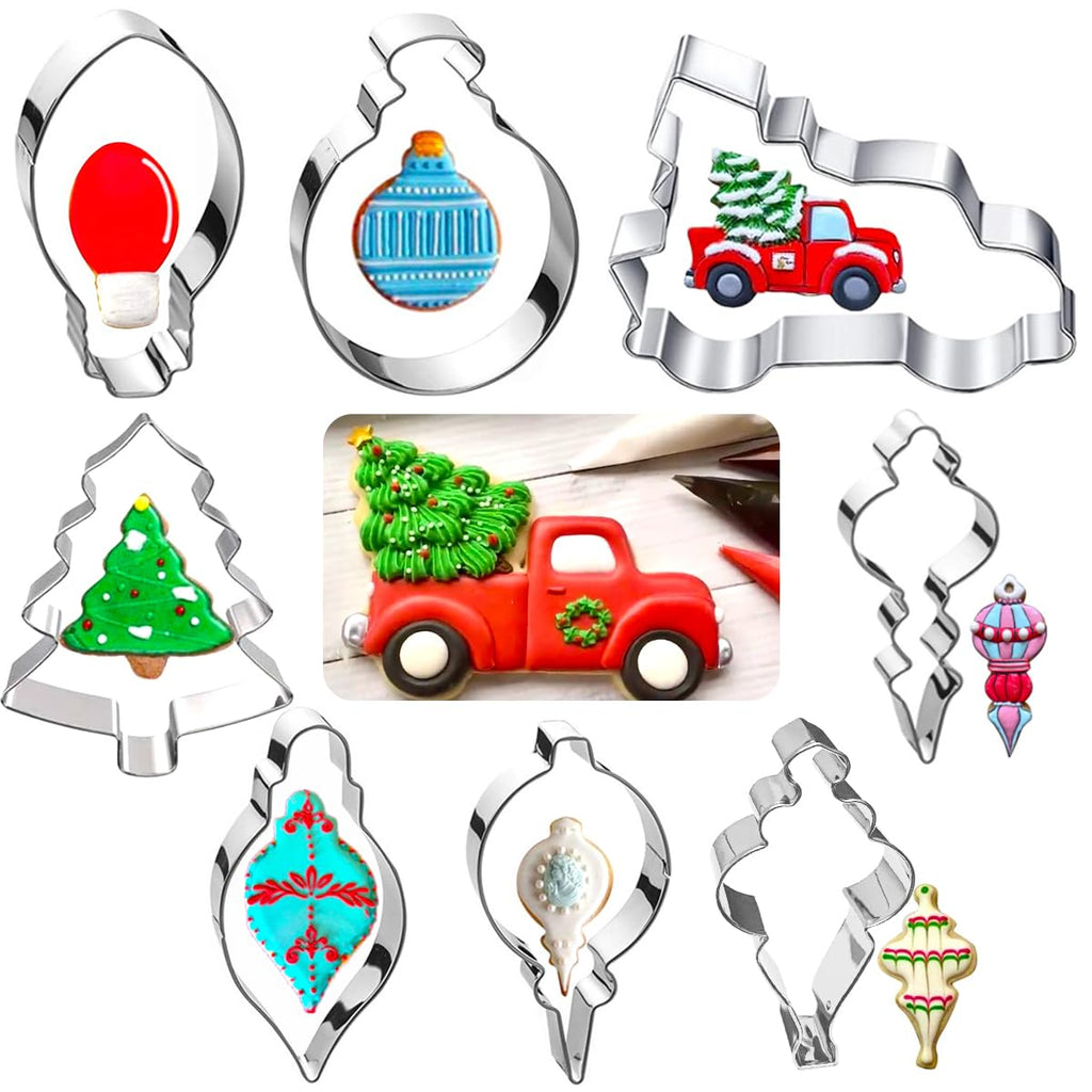 Kanehosi Christmas Ornament Cookie Cutters 8Pcs, Large Cookie Cutters Sturdy Stainless Steel Fondant Dough Cutters for Baking Christmas Decoration