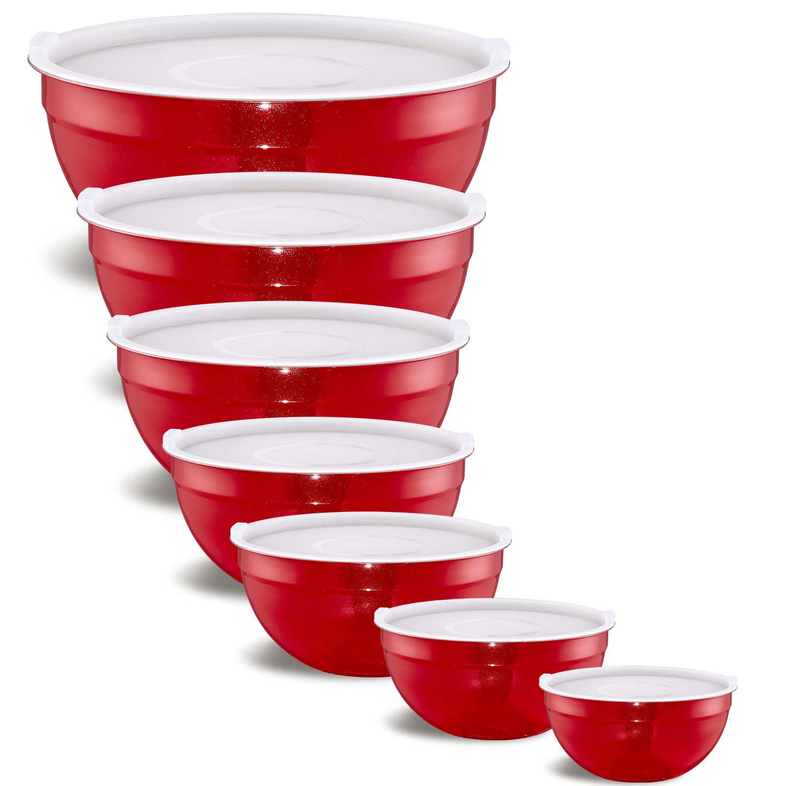 Onlycooker Red Mixing Bowls With Airtight Lids,Stainless Steel Bowl,Salad Bowls 7 Piece Colorful Nesting Bowl Red Kitchen Accessories,Size 7,3.6,2.7,2.1,1.5,1.1,0.8QT Stackable Design