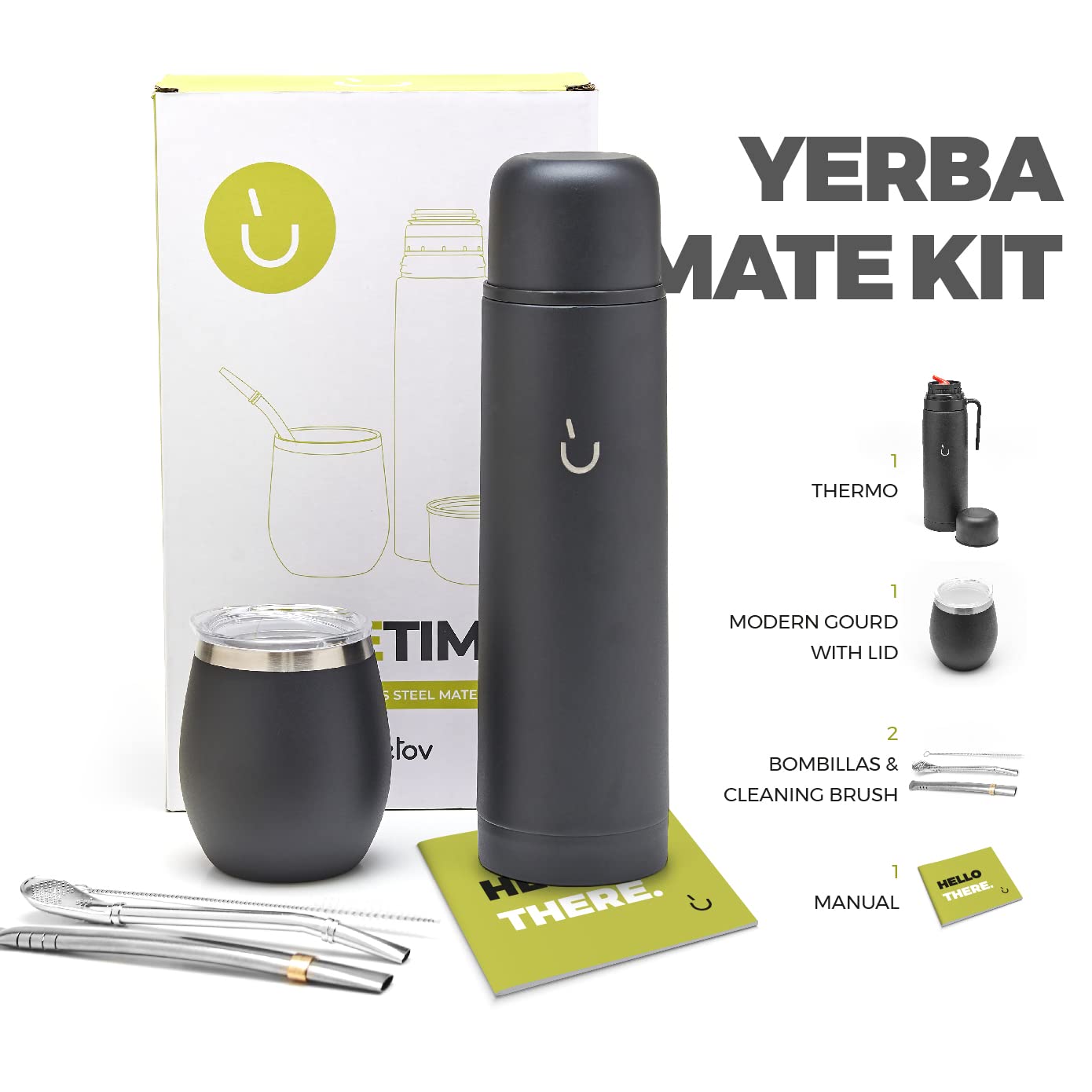 BALIBETOV 25 fl oz Yerba Mate Set, Stainless Steel Mate Gourd, Thermal Flask & Bombilla Straw, Complete Mate Kit, Double Wall Insulated, BPA Free, Dishwasher Safe