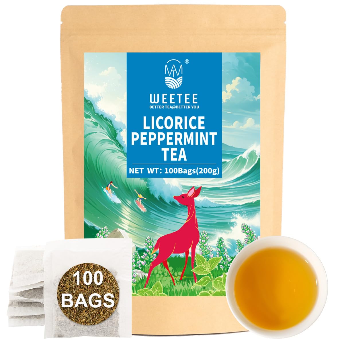 WT WEETEE Chamomile Lavender Tea Bags 100ct, Caffeine-free Tea for Bedtime