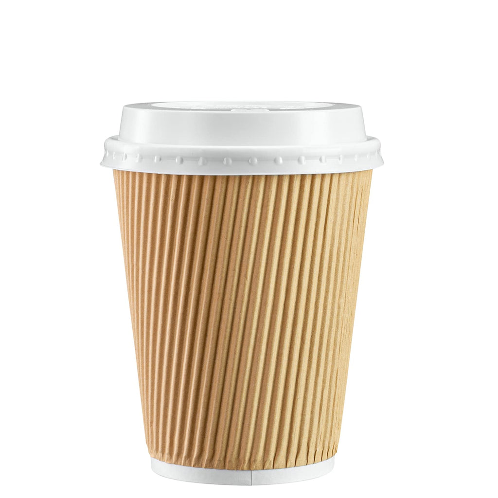 GUSTO [12 oz. - 500 Count Insulated Kraft Ripple Paper Hot Cups, Disposable Coffee Cups With Lids - Ideal for Hot Beverages, Travel, and Office Use (Formerly Comfy Package)