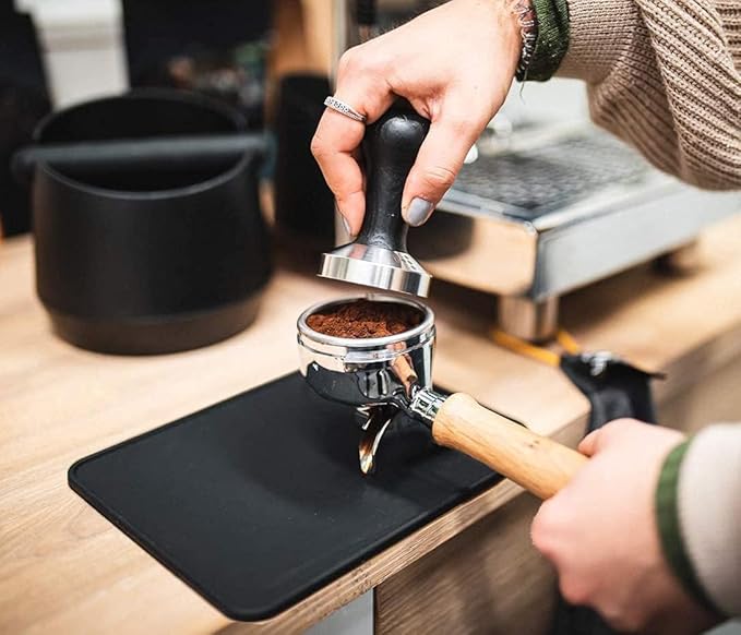 Coffee Tamper Mat for Portafilter - Silicone Tamping Pad -Espresso Machine Accessories (Black)