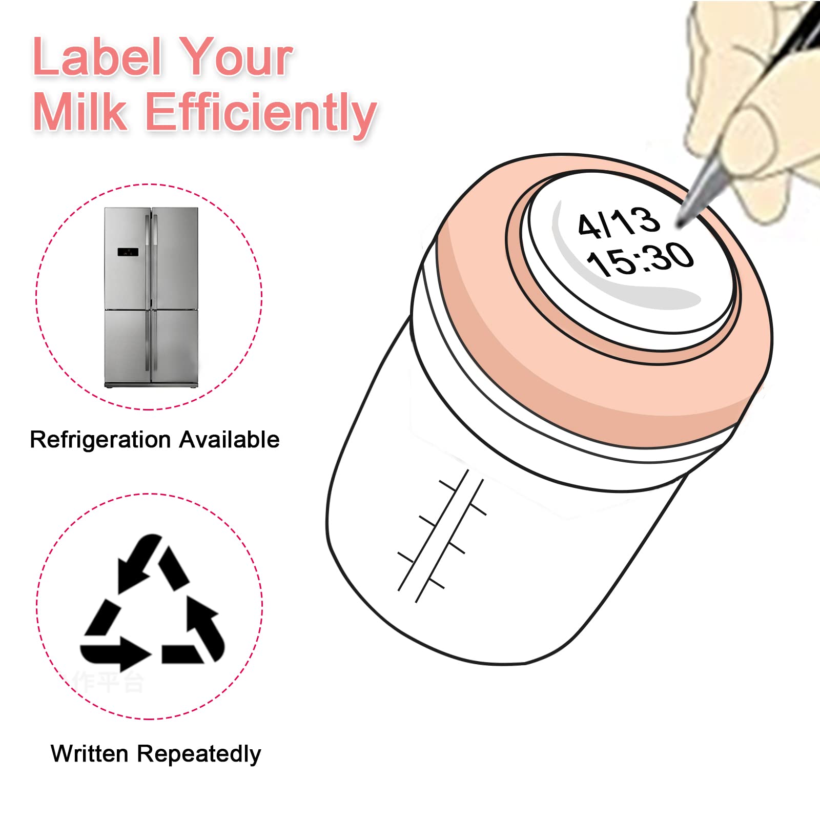 COMI Wide Neck Glass Breastmilk Collection n Storage Bottle, 4 Packs, 6oz with Screw Ring Sealing Disk; Re-markable Sealing Disc. BPA Free, Fits Breast Pumps & Nipples (4 Pink Lids)
