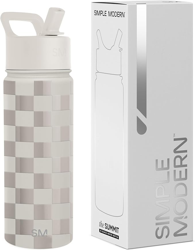 Simple Modern Kids Water Bottle with Straw Lid Vacuum Insulated Stainless Steel Metal Thermos Bottles | Reusable Leak Proof BPA-Free Flask for School | Summit Collection | 18oz, Checkmate