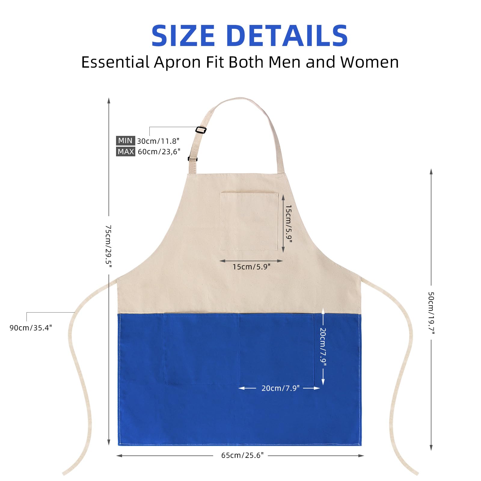 Alex Virtue Chef Apron Unisex Two-Tone Professional Kitchen Bib Apron with 2 Pockets Cooking, Grilling, and Baking Gift
