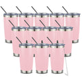 COMOOO 20oz Double Wall Vacuum Insulated Travel Mug Stainless Steel Tumbler with Lid and Straw Durable Powder Coated Insulated Coffee Cup for Cold & Hot Drinks (Pink, 12 pack