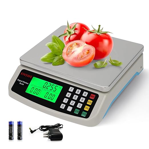 KNSWE Food Scale 40KG/88LB Large Digital Kitchen Scales Weight Grams and Ounces Stainless Steel with Commercial Price Computing for Baking Cooking Meat Deli PCS Tare Function Adapter Included