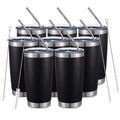 COMOOO 20oz/8Pack Black Tumbler Double Wall Vacuum Insulated Coffee Travel Mug Stainless Steel Tumbler with Lid and Straw Coffee Cup for Cold Drinks & Hot Beverage, Home and Outdoor (Black, 8 Pack)