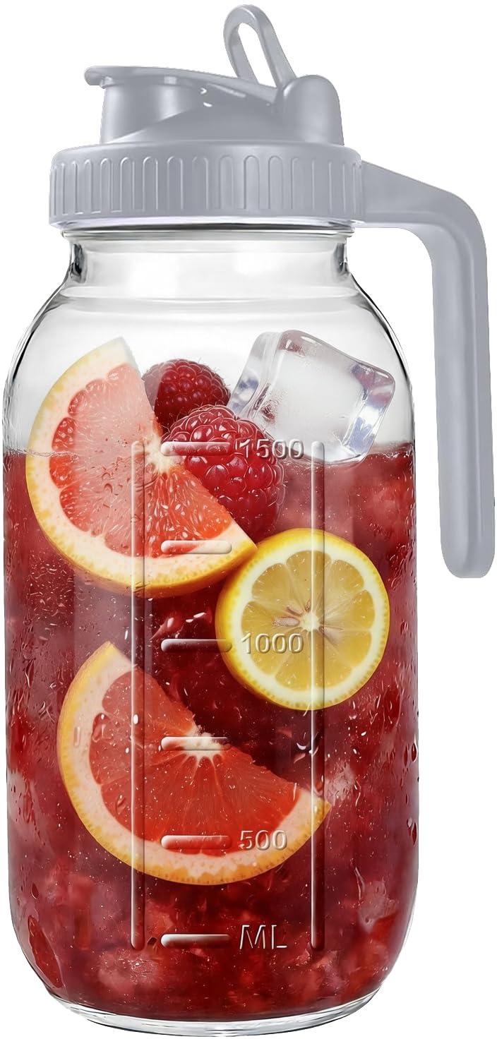 64oz 2 Pack Glass Mason Jar Pitcher with Lid 2qt Breast Milk Pitcher