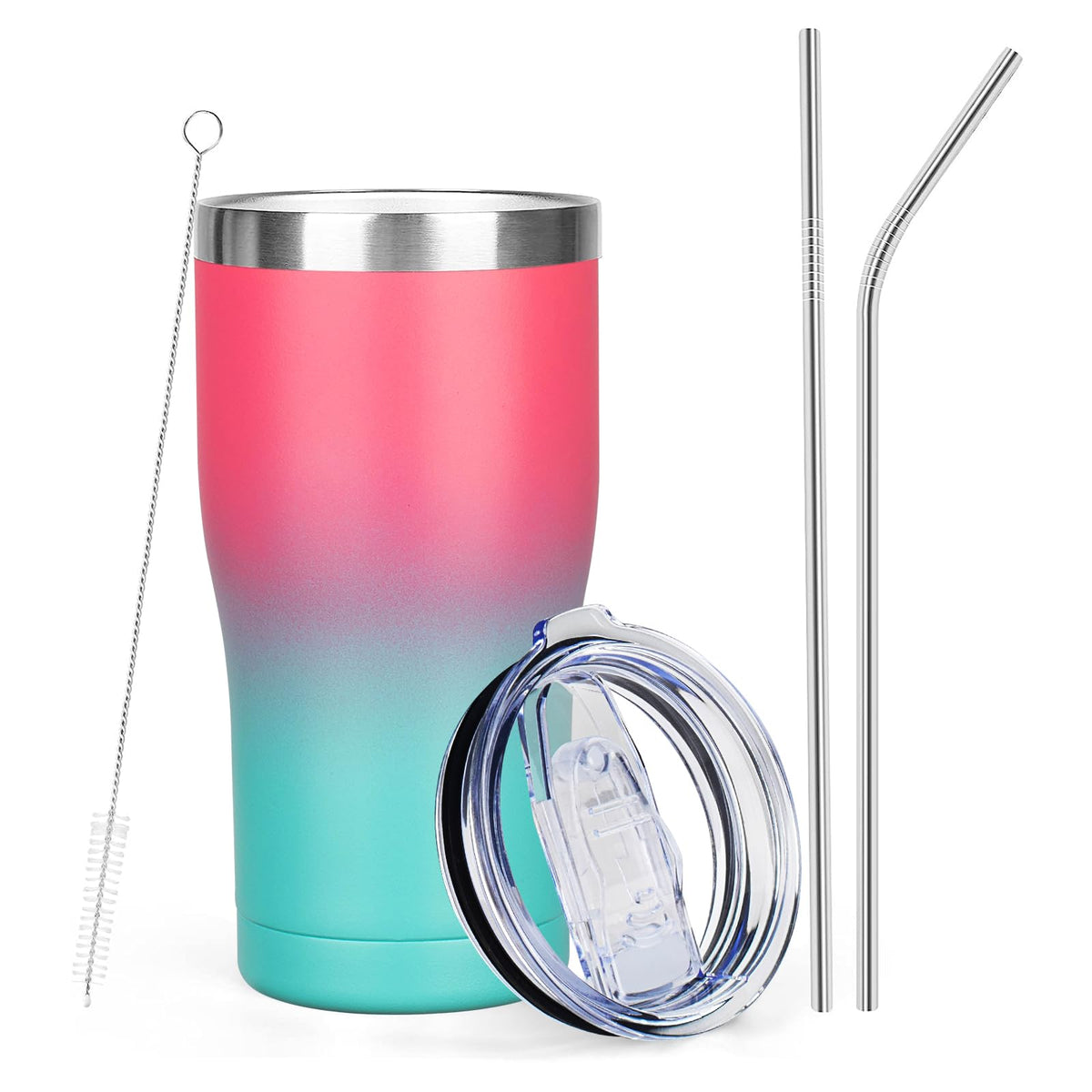 20oz Insulated Tumbler with Lid Straw Travel Coffee Mug Cup (Purple/Green)