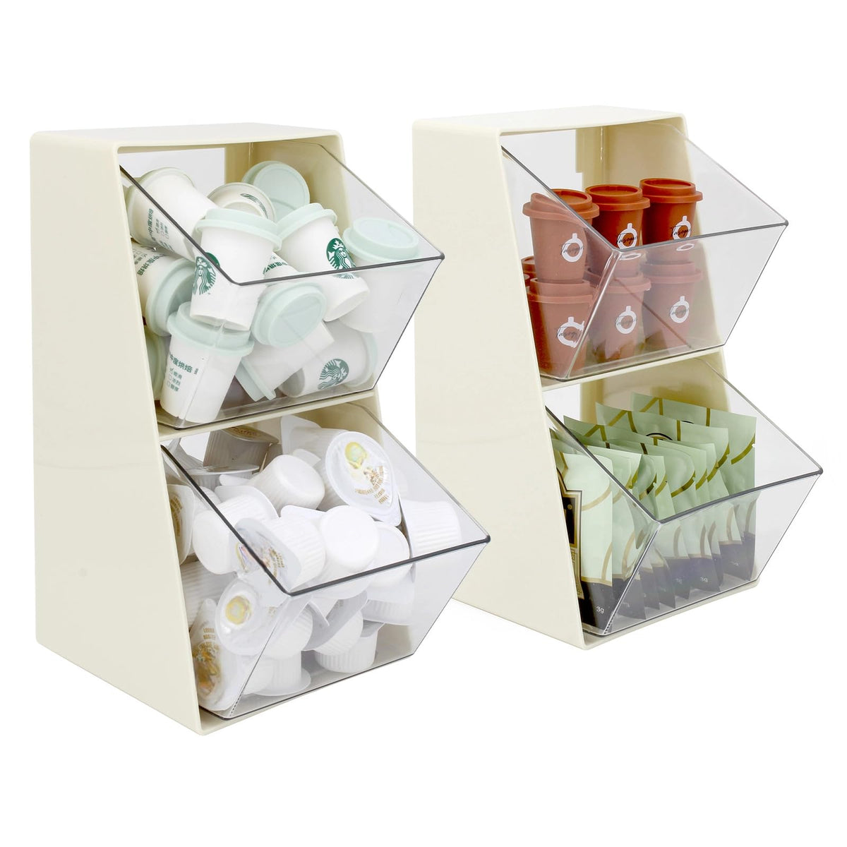 2 Pack Coffee Pod Holder K Cup Storage Organizer for Home Office Bar Countertop Organiser Storage Bins for Coffee Station Counter Container for Tea bag Sugar Creamer Filter Green
