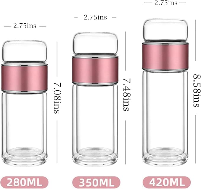 QUROXO 2025 New Tryteava Glass Infuser, Teava 3-In-1 Smart Tea Infuser with Cup Brush, Double-Layer Borosilicate Glass Tryteava Tea infusers Separation Cup (Pink, 420ml (14oz))