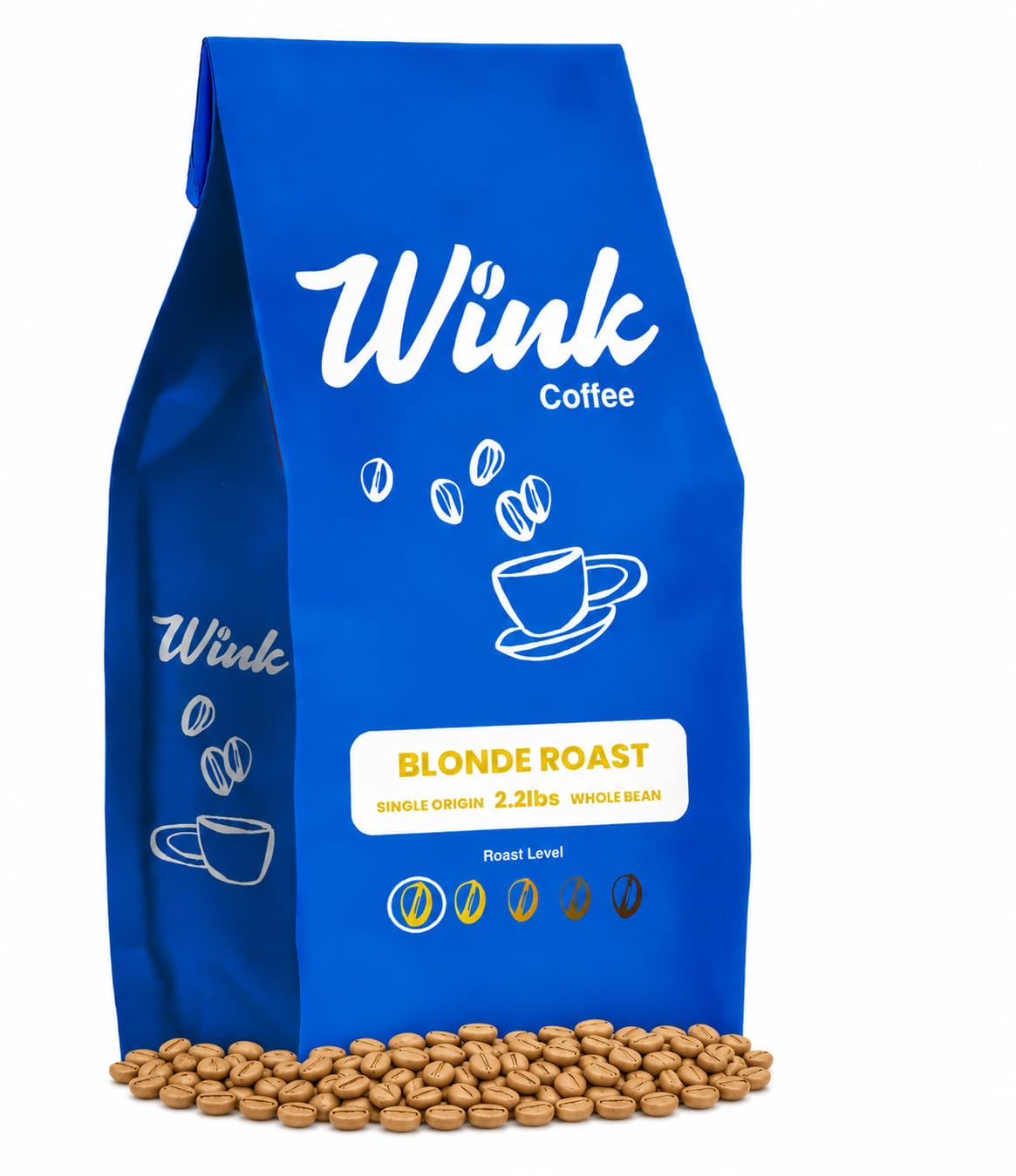 Wink Coffee Blonde Roast Whole Bean Coffee, 2.2 lb Bag, Light Roast Coffee Beans, 100% Arabica, Single Origin, Gourmet, Small-Batch, Smooth & Balanced, Sustainably Sourced