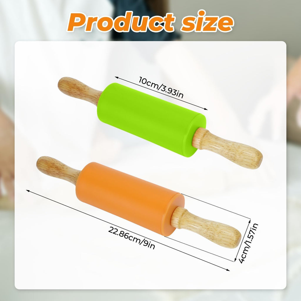 Faxco 4 Pack Mini Rolling Pin for Kids 9 Inch, Non-Stick Wooden Handle