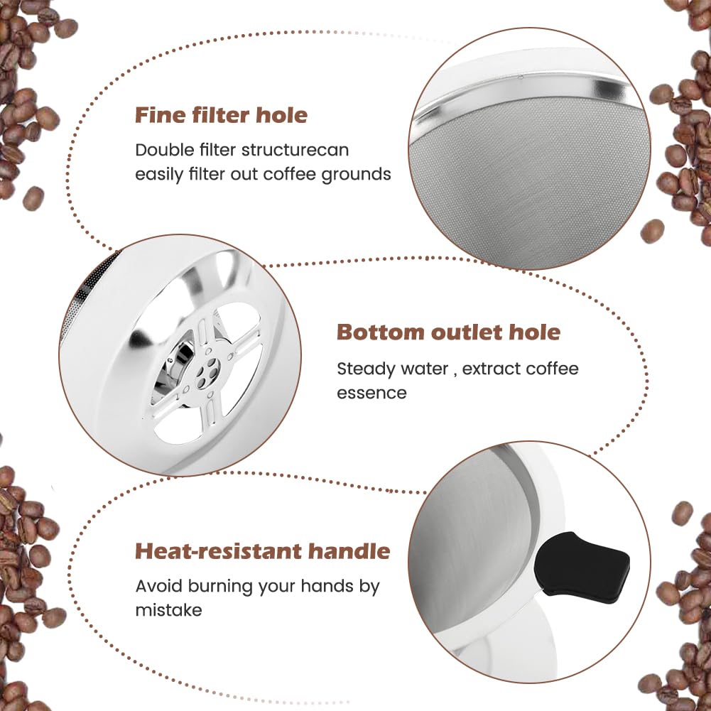 Pour Over Coffee Dripper with Cleaning Brush, Stainless Steel Cone Coffee Filter Fine Mesh Double Layer, Paperless Reusable Coffee Filter, Drip Cone Brew Coffee Strainer(SIZE:Small)