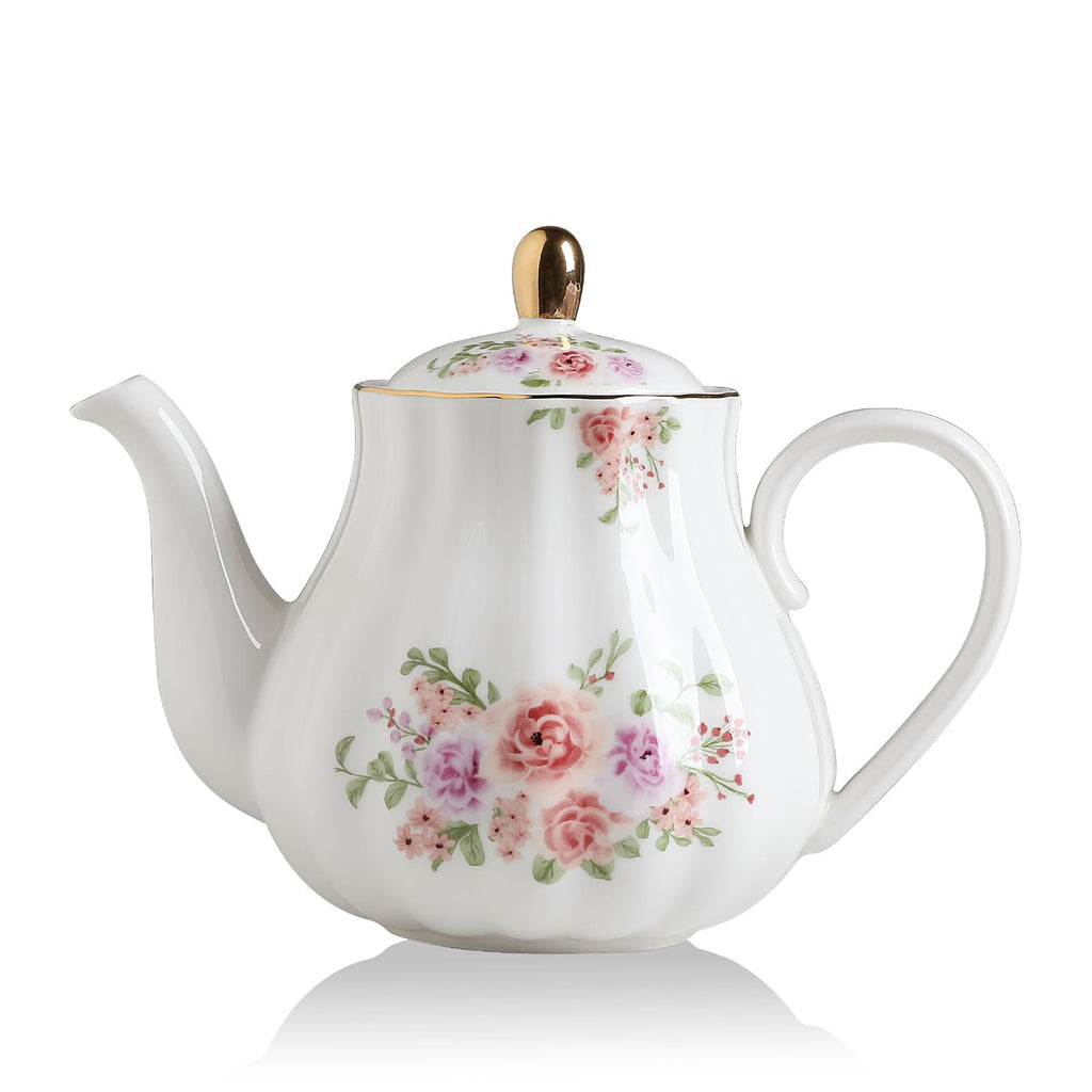 Sweejar 40FLOZ Royal Teapot with Infuser,Porcelain Tea Pot(Rose)