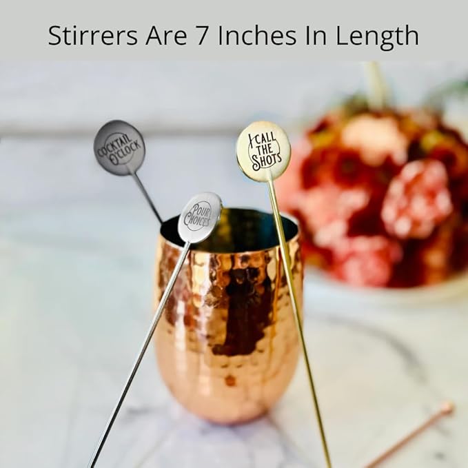 Elixir Mixer Cocktail Stirrers, Stainless Steel Drink Stirring Swizzle Sticks, Mixed Metals, Set of 4