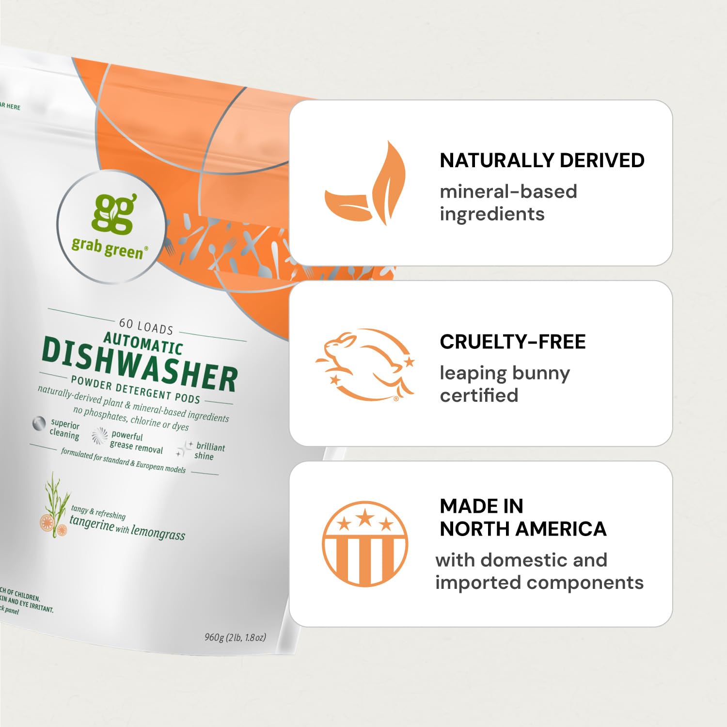 Grab Green Dishwasher Pods, 24 Count, Unscented, Plant & Mineral Based