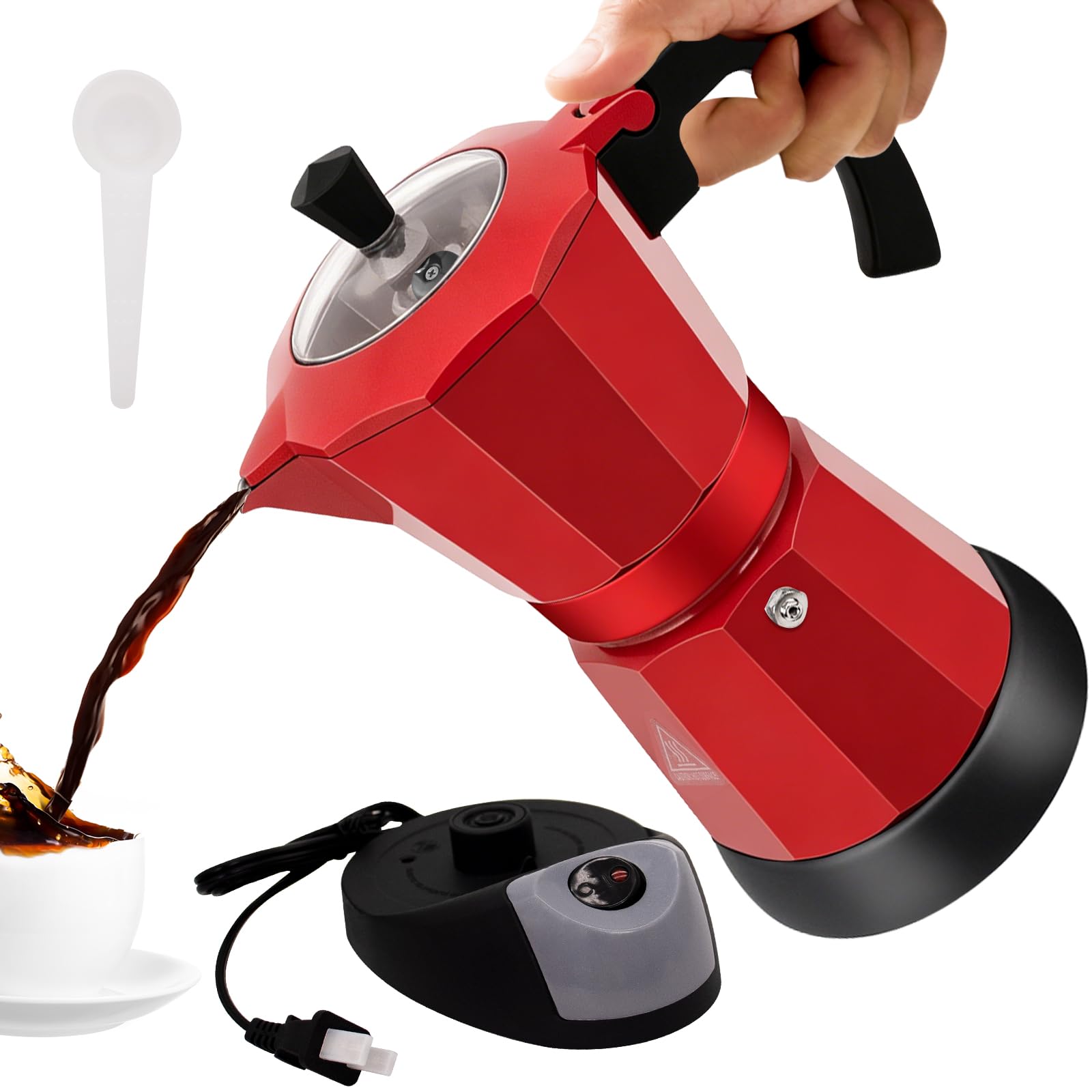 Vaolvpant Electric Aluminum Moka Pot 3-6 Cup 150-270ml Espresso Maker