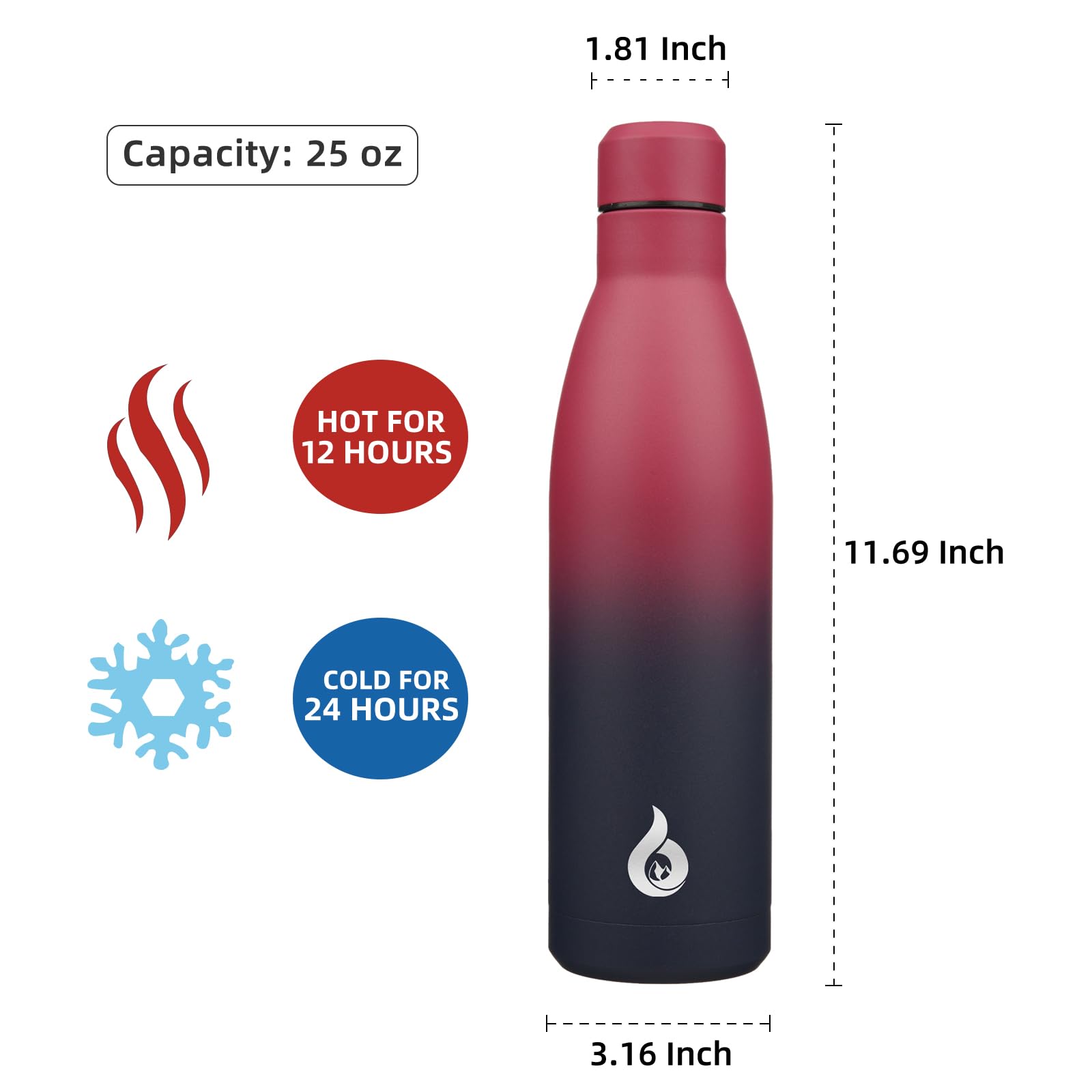 BJPKPK 25 oz Insulated Stainless Steel Water Bottle, Metal Sports Flask