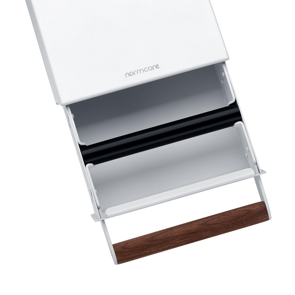 Normcore Espresso Knock Box Drawer, Coffee Knock Box with Walnut Handle, Espresso Dump Bin Separation And Detachable, 304 Stainless Steel, Size: M, Matte White