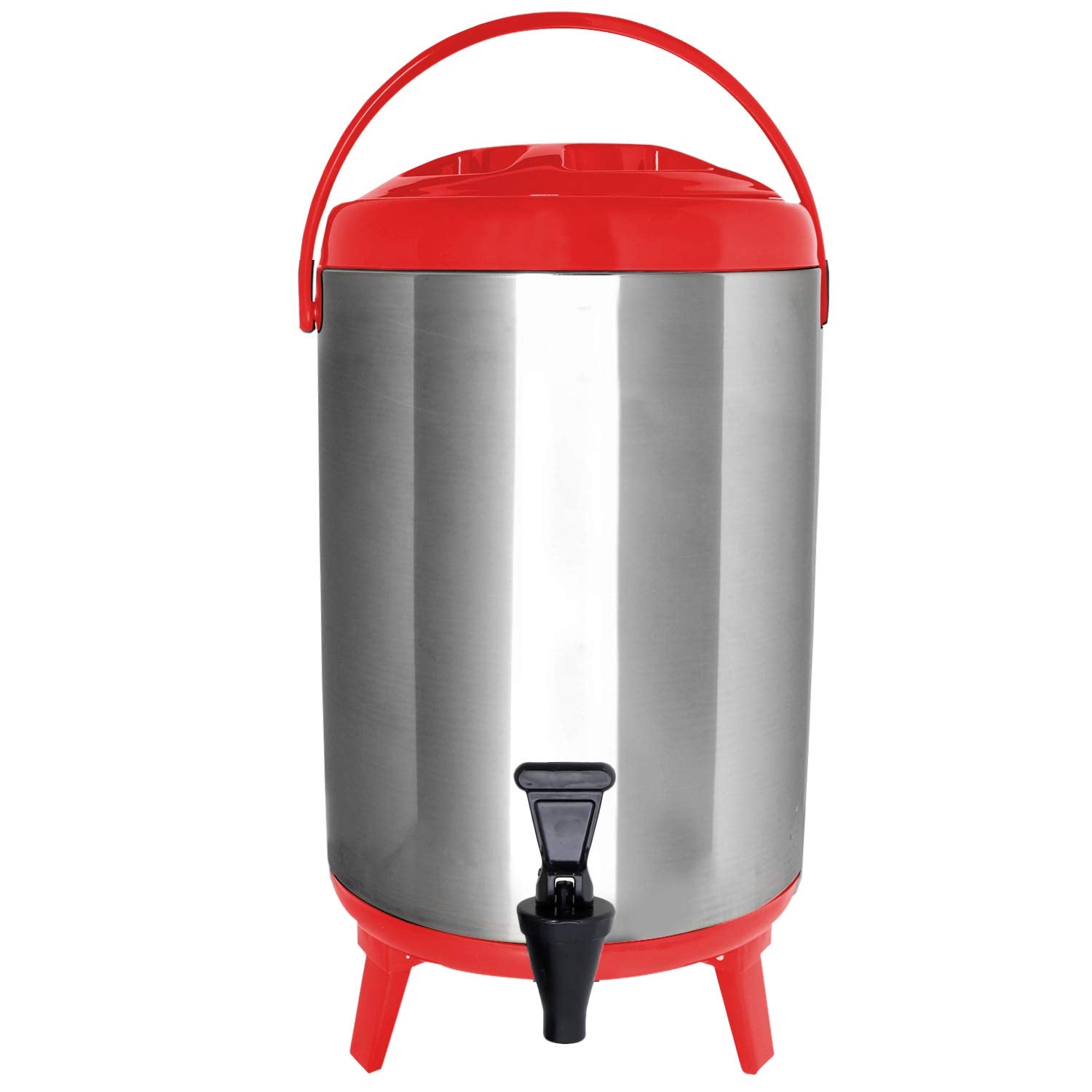 Vollum Stainless Steel Insulated Beverage Dispenser – Insulated Thermal Hot and Cold Coffee Carafe – 10 Liter Drink Dispenser with Spigot for Hot Water, Tea & Coffee, Cold Milk, Juice & More RED