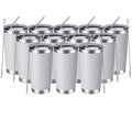 MEWAY 20oz Tumbler 12 Pack Double Wall Vacuum Insulated Travel Mug Bulk, Stainless Steel Tumblers with Lid and Straw, Durable Powder Coated Coffee Cups for Cold & Hot Drinks (White, 12)