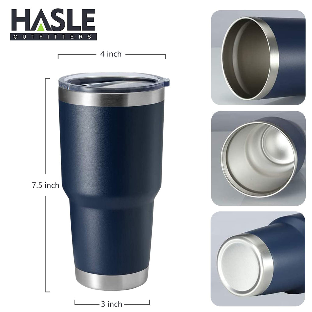 HASLE OUTFITTERS 30oz Stainless Steel Tumbler, Double Wall Vacuum Insulated Travel Mug Tumbler, Durable Insulated Coffee Mug, Gift Box Set (Navy, 4)