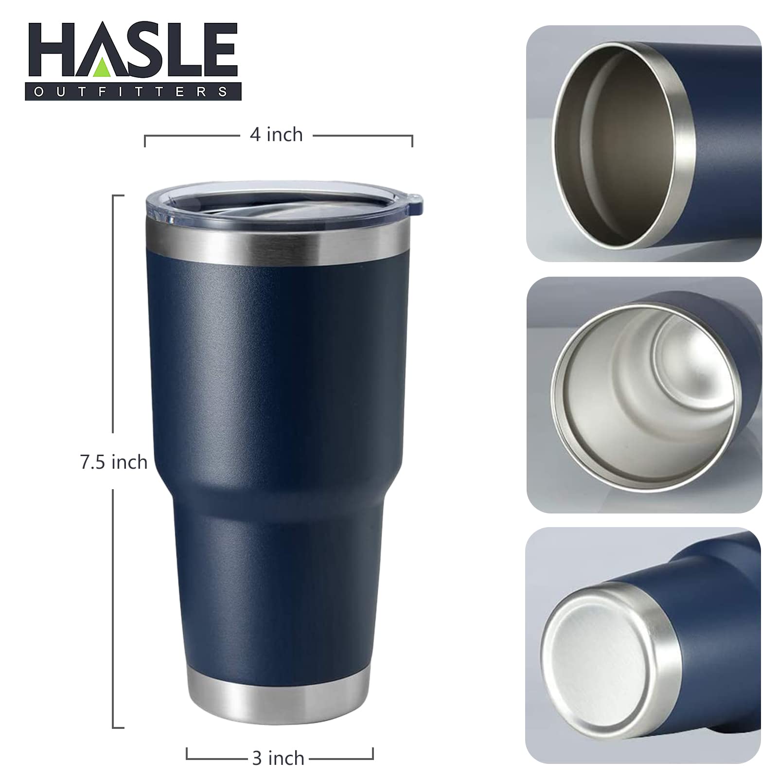 HASLE OUTFITTERS 30oz Stainless Steel Tumbler, Double Wall Vacuum Insulated Travel Mug Tumbler, Durable Insulated Coffee Mug, Gift Box Set (Navy, 4)