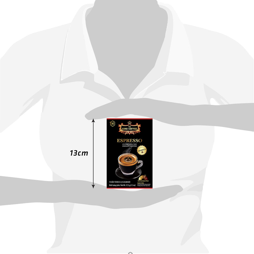 TNI King Coffee Espresso Instant Coffee Vietnamese Coffee, Trung Nguyen International, Arabica Instant Coffee Mix, Medium Roast, 15 Sticks Per Box x 2.5g, Pack of 12