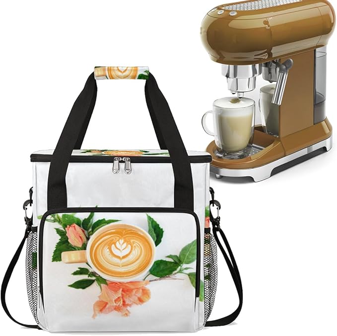 Coffee Latte Art Leaves Coffee Maker Carrying Bag, Coffee Machine Travel Storage Tote Bag Compatible with K-Mini or K-Mini Plus, Portable Single Serve Coffee Brewer Case with Pockets for K-Cup Pods