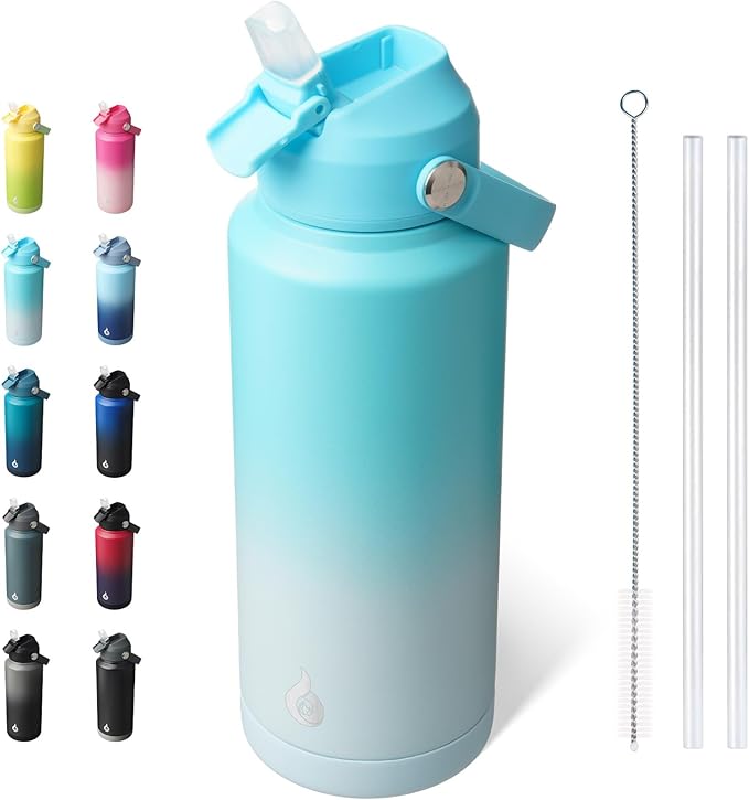 BJPKPK Water Bottle with Straw Lid, 32oz Vacuum Insulated Water Bottles, Metal Stainless Steel Thermos for Sports, Travel, BPA Free Leak Proof Thermos, Cups, Flasks, Tumblers,Sea Salt