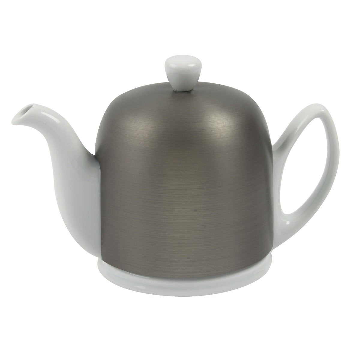 Degrenne Salam Luxury French Tea Pot - Porcelain Teapot with Brushed Aluminum Cover, Ceramic Tea Kettle for Loose Tea, Removable Infuser, 6 Cup Capacity, 36oz - Aluminum