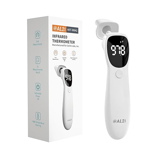 @AL21 Dual Mode Thermometer for Adults, Kids, and Babies – Infrared Digital Forehead and Ear Thermometer No Touch, Fever Alarm, 1-Second Reading, 32 Memory Recall