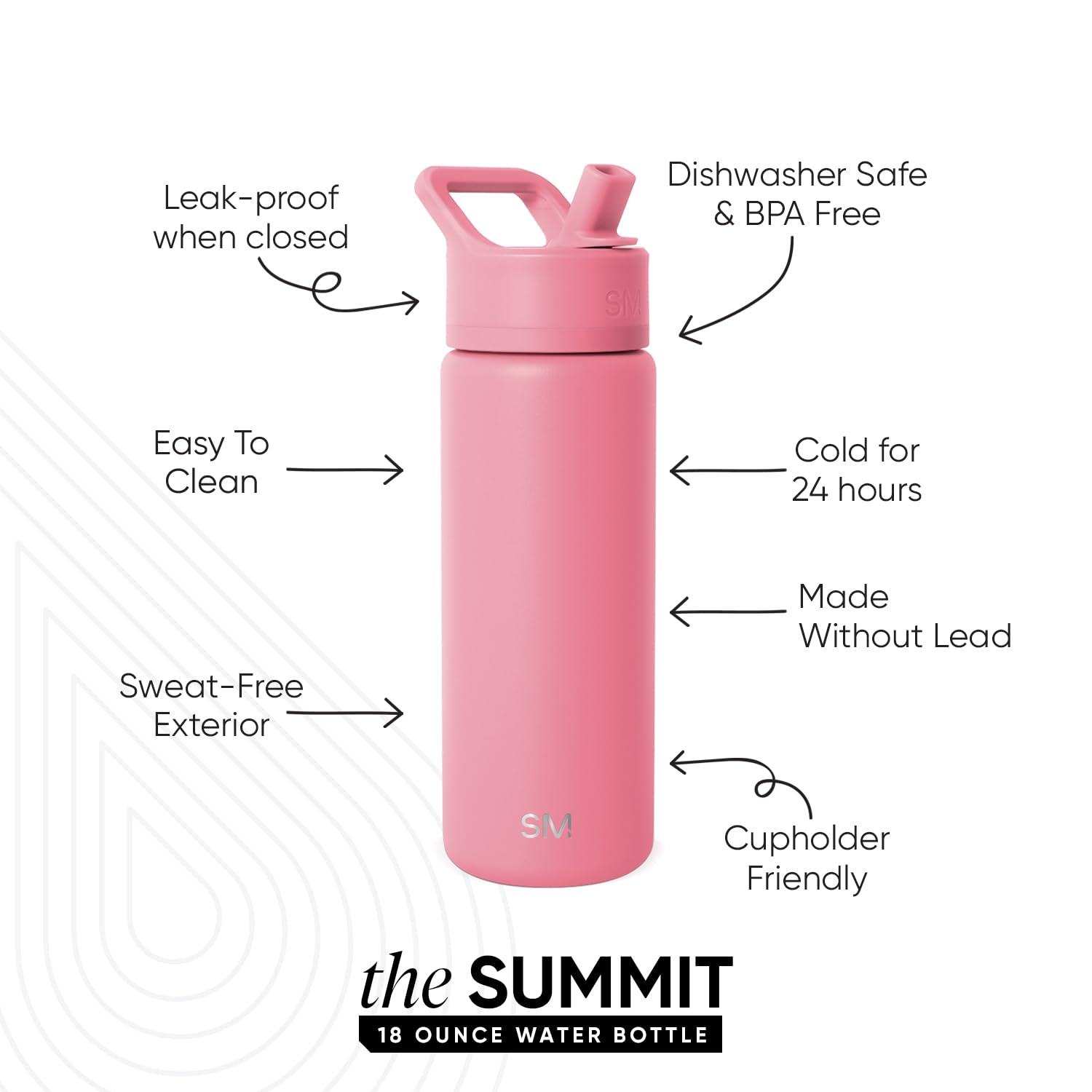 Simple Modern Insulated Water Bottle with Straw | 18oz | Pink