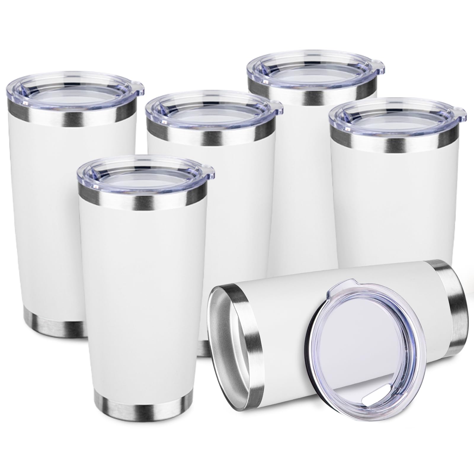 StarSpeed 6 Pack 20oz Stainless Steel Travel Coffee Tumbler,White