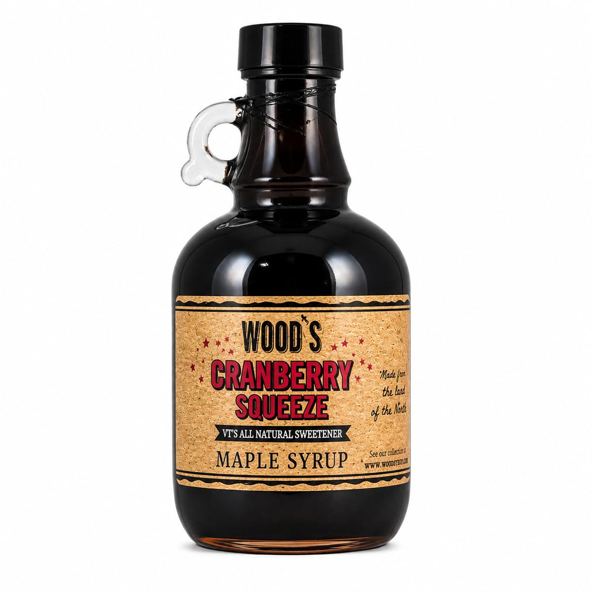 WOOD'S Cranberry Squeeze Maple Syrup – Small-Batch Vermont Maple Syrup Infused with Tart & Tantalizing Cape Cod Cranberries | All-Natural Vegan Sweetener for Pancakes, Cocktails, Glazes & Baking | 8.45 Fl Oz (250mL)