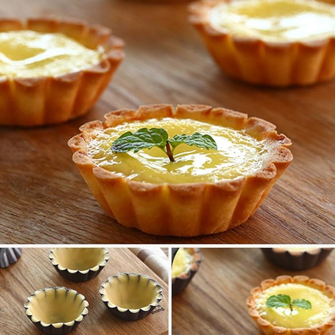 12PCS Mini Tart Pans, Carbon Steel Egg Tart Molds, Non Stick Mini Tarts Tins, Cupcake Cake Muffin Mold Tin Pan for Pies, Cheese Cakes, Desserts, Egg Tart(2.6 x 0.9inch)