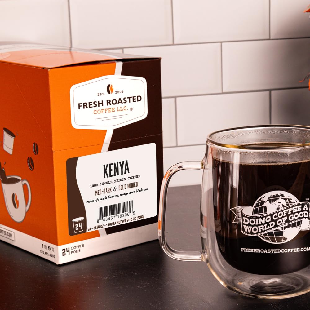 Fresh Roasted Coffee, Kenya AA K-Cup Pods for Keurig Brewers, Med-Dark Roast, Kosher, 24 Count (Pack of 3)
