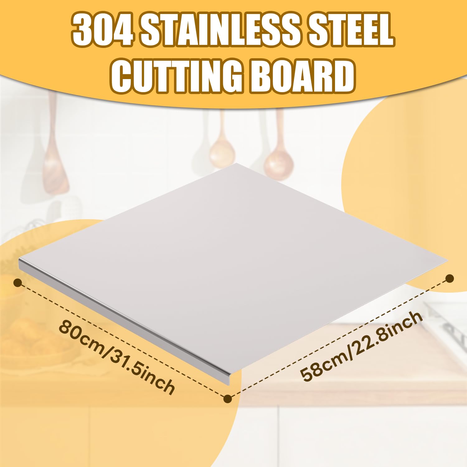 Stainless Cutting Boards for Kitchen, Chopping Board with Lip & Rolling Pin